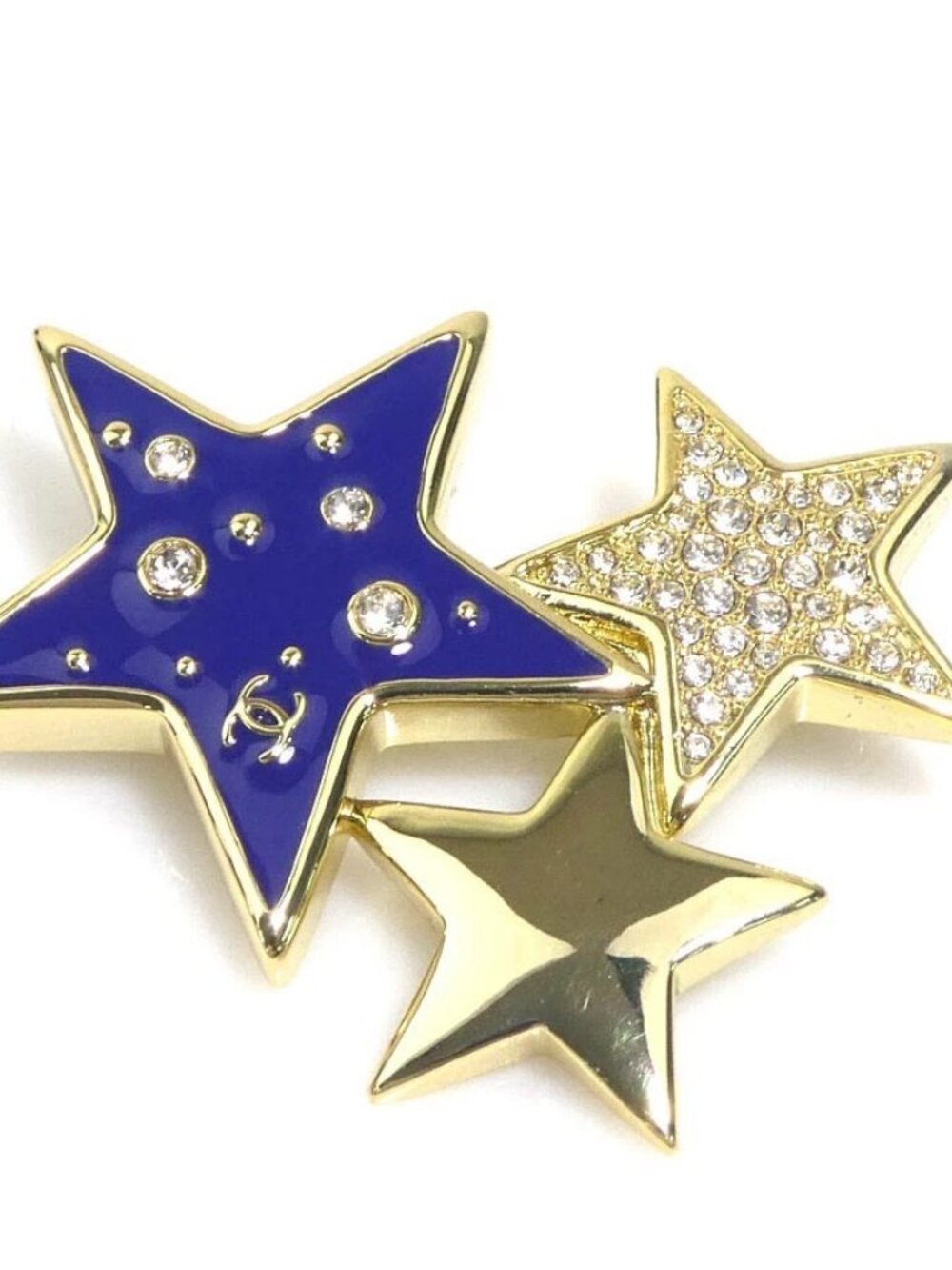 CHANEL CC Logo Star Motif Brooch Gold/Navy Blue/Silver Metal